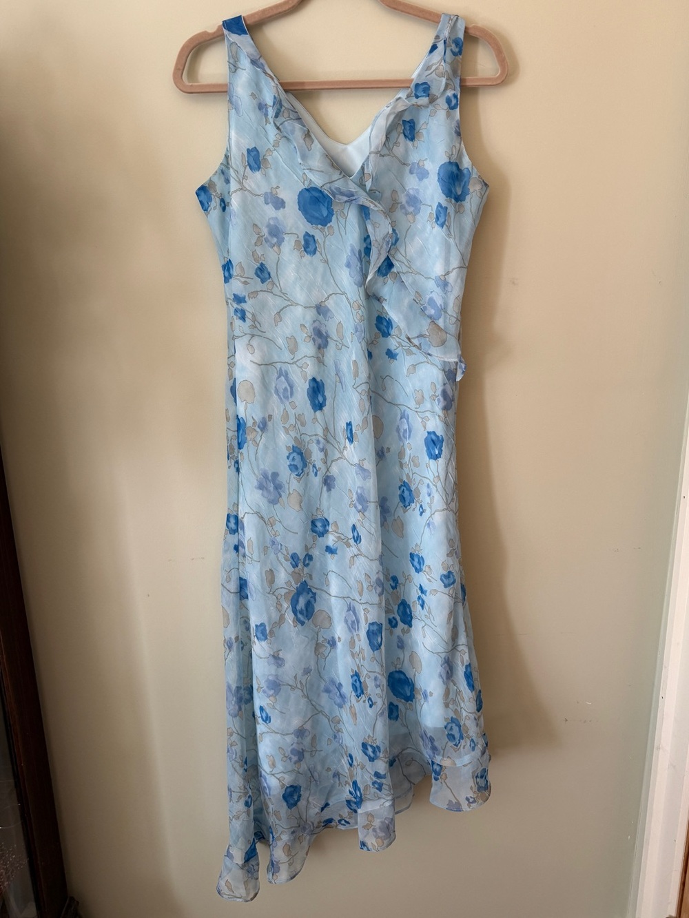 Vintage V-Neck Sleeveless Floral Asymmetrical Ruffle Dress